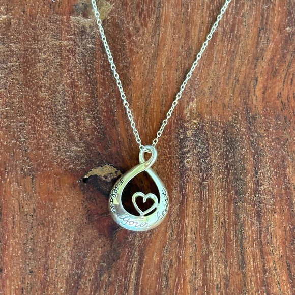 Sterling Silver Follow Your Heart Tear Drop Pendant 18" Necklace - Picture 1 of 6